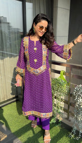Purple Bandhani Kurti Set
